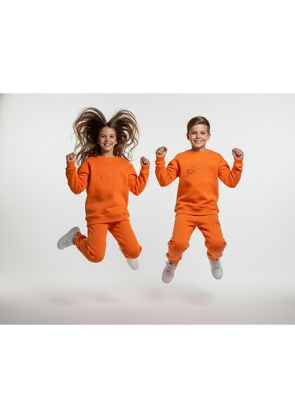 3 Iplik Çocuk Şardonlu Kabartmalı Baskı Turuncu Kombin 1 fırsatları