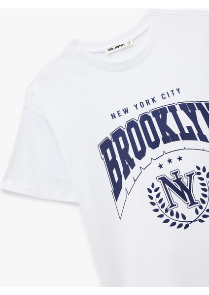 Pamuklu Baskılı Kısa Kollu Bisiklet Yaka Oversize Tişört modelleri