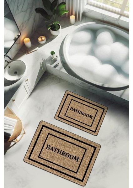 Yıkanabilir Kaymaz Tabanlı Modern Desenli 2'li Banyo Paspas Takımı BPS0039