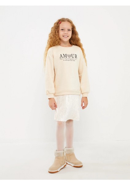 Lcw Kids Bej Bisiklet Yaka Baskılı Uzun Kollu Kız Çocuk Elbise fiyatları