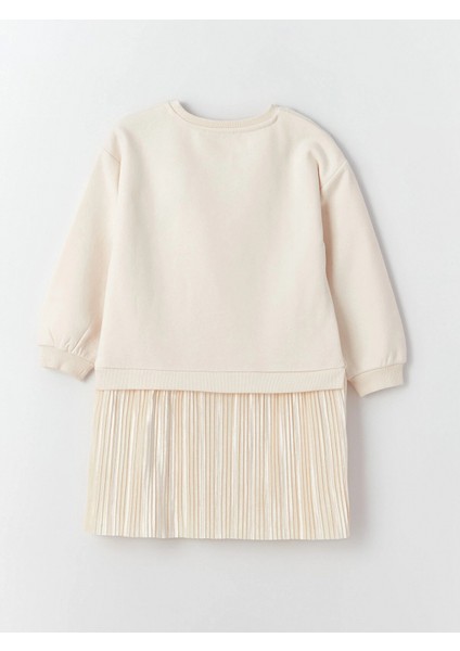 Lcw Kids Bej Bisiklet Yaka Baskılı Uzun Kollu Kız Çocuk Elbise indirimleri
