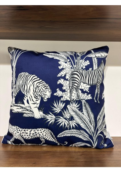 H1219 Lacivert Zemin Tropikal - 3lü Kırlent Kombin Set fiyatları