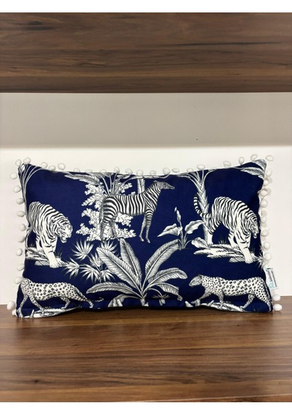 H1219 Lacivert Zemin Tropikal - 3lü Kırlent Kombin Set fırsatları