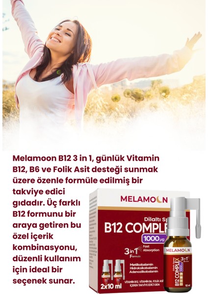 B12 Complex, Vitamin B12, Vitamin B6, Folik Asit Içeren Takviye Edici Dil Altı Sprey 2X10 ml fiyatları