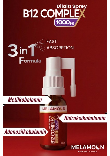 B12 Complex, Vitamin B12, Vitamin B6, Folik Asit Içeren Takviye Edici Dil Altı Sprey 2X10 ml fırsatları