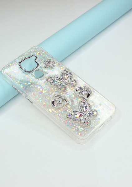 Xiaomi Redmi Note 9 Kılıf Kelebek Desenli Parlak Simli Kapak fiyatları