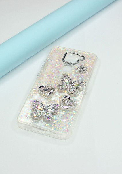 Xiaomi Redmi Note 9 Kılıf Kelebek Desenli Parlak Simli Kapak modelleri