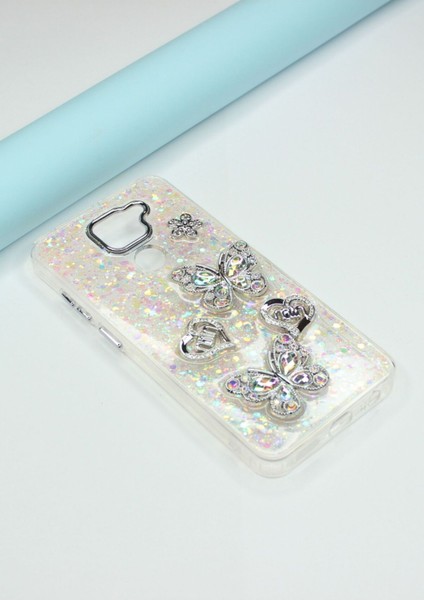 Xiaomi Redmi Note 9 Kılıf Kelebek Desenli Parlak Simli Kapak fırsatları