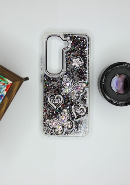 Infinix Hot 50 Pro 4g Kılıf Kelebek Desenli Parlak Simli Kapak