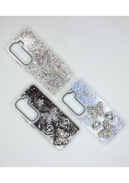 Infinix Hot 50 Pro 4g Kılıf Kelebek Desenli Parlak Simli Kapak