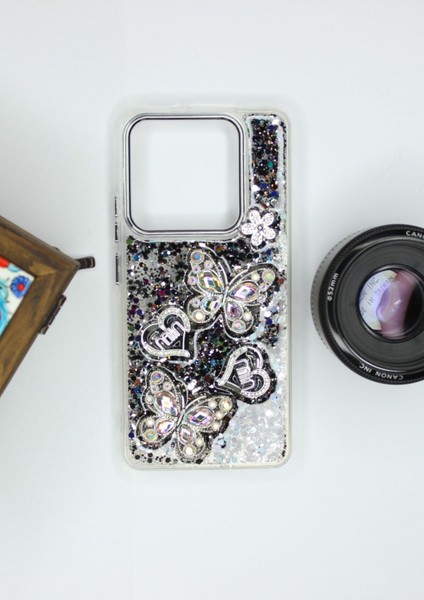 Xiaomi Redmi Note 13 Pro 5g Kılıf Kelebek Desenli Parlak Simli Kapak