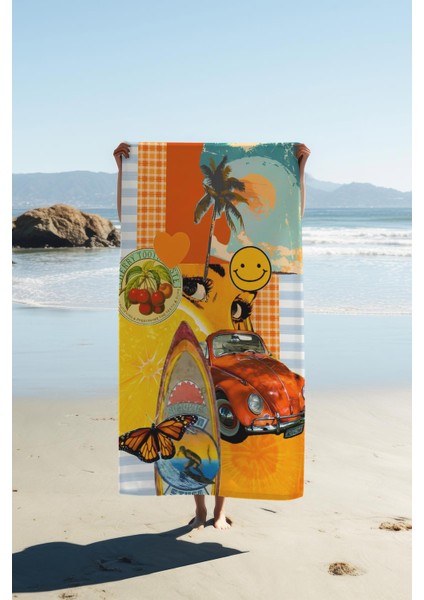 Dijital Baskı Plaj Deniz Havlusu Modern Desenli Peştamal HVL0170