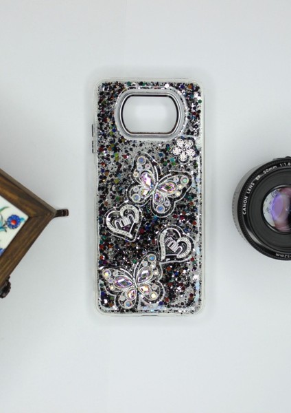 Poco X3 Pro Kılıf Kelebek Desenli Parlak Simli Kapak
