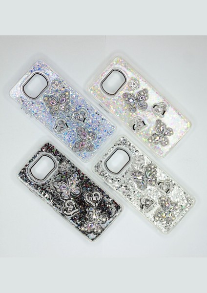 Poco X3 Pro Kılıf Kelebek Desenli Parlak Simli Kapak