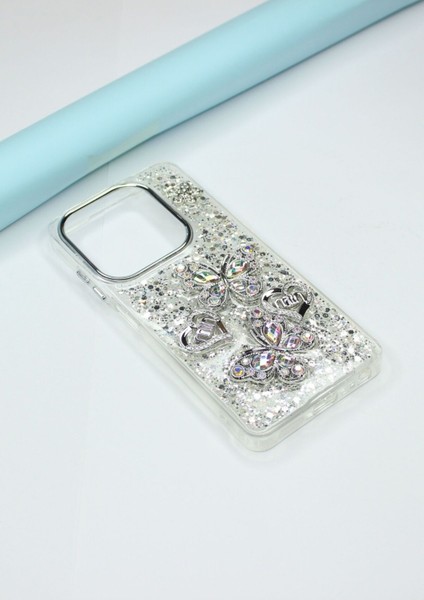 Tecno Spark 20 Pro Kılıf Kelebek Desenli Parlak Simli Kapak modelleri