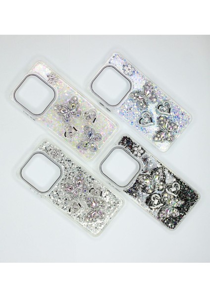 Tecno Spark 20 Pro Kılıf Kelebek Desenli Parlak Simli Kapak