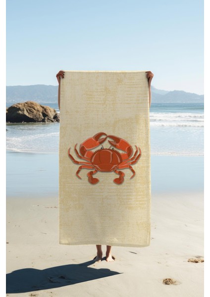 Dijital Baskı Plaj Deniz Havlusu Yengeç Desenli Peştamal HVL0122