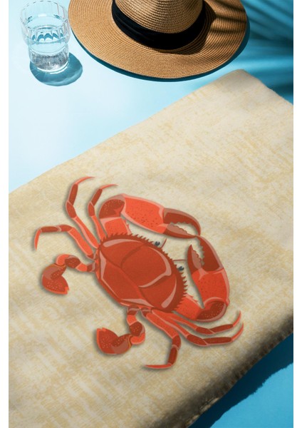 Dijital Baskı Plaj Deniz Havlusu Yengeç Desenli Peştamal HVL0122 fiyatları