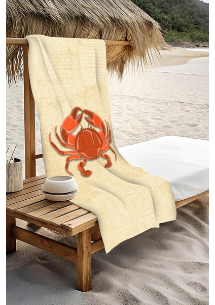 Dijital Baskı Plaj Deniz Havlusu Yengeç Desenli Peştamal HVL0122 modelleri