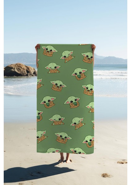 Dijital Baskı Plaj Deniz Havlusu Baby Yoda Desenli Peştamal HVL0204