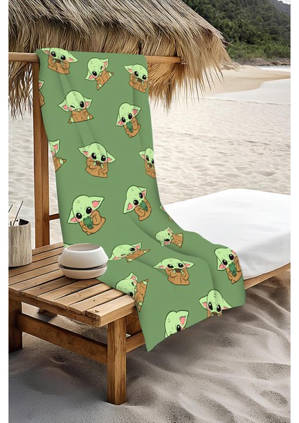 Dijital Baskı Plaj Deniz Havlusu Baby Yoda Desenli Peştamal HVL0204 modelleri
