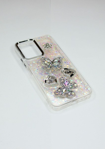 Xiaomi Redmi 12 Kılıf Kelebek Desenli Parlak Simli Kapak fırsatları