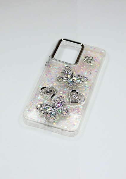 Xiaomi Redmi 12 Kılıf Kelebek Desenli Parlak Simli Kapak indirimleri