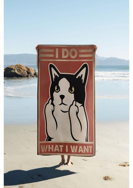 Dijital Baskı Plaj Deniz Havlusu Kedi Desenli Peştamal HVL0078