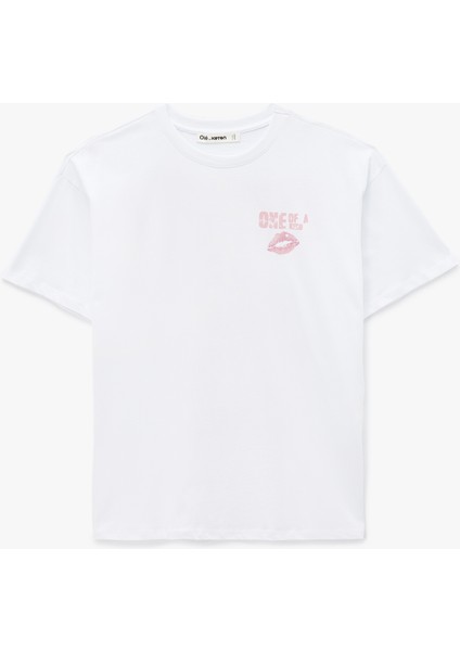 Kısa Kollu Bisiklet Yaka Pamuklu Arkası Baskılı Oversize Tişört