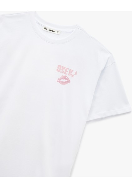 Kısa Kollu Bisiklet Yaka Pamuklu Arkası Baskılı Oversize Tişört modelleri