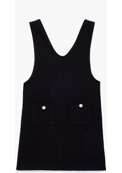 V Yaka Kolsuz Cep Detaylı Tüvit Jile Elbise