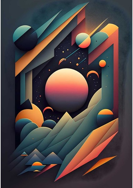 Kozmik Geometrik Manzara Kanvas Tablo Duvar Resim fiyatları