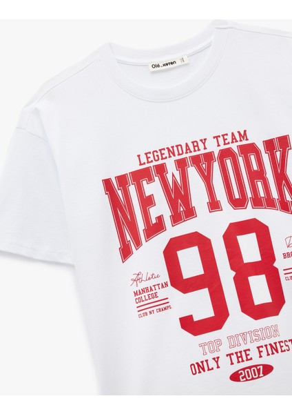 Pamuklu Kısa Kollu Bisiklet Yaka Baskılı Oversize Tişört modelleri