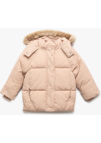 Kapşonlu Uzun Kollu Kapitone Şişme Mont