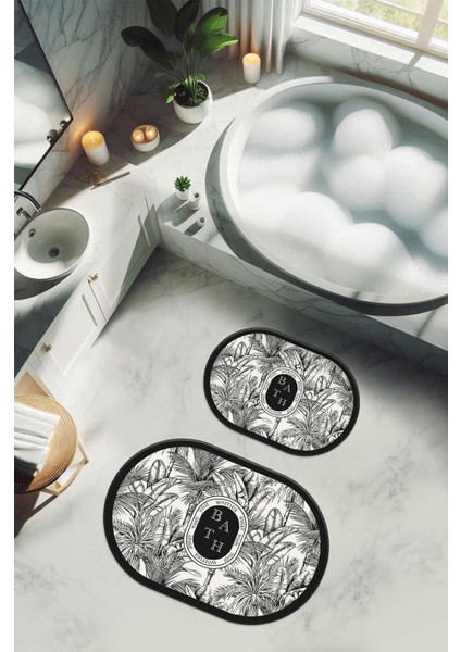 Yıkanabilir Kaymaz Tabanlı Modern Desenli 2'li Banyo Paspas Takımı OBPS0002