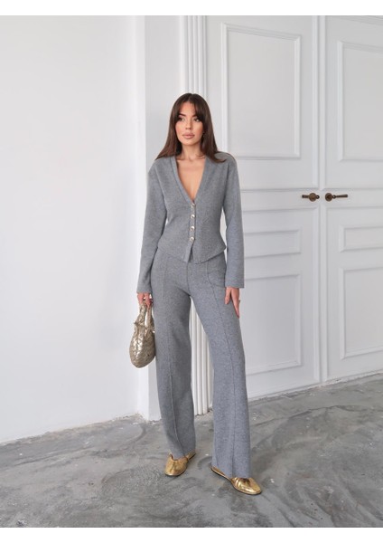 Selanik Triko Zr Model Gold Düğmeli Hırka - Çimalı Palazzo Pantolon Takım fiyatları