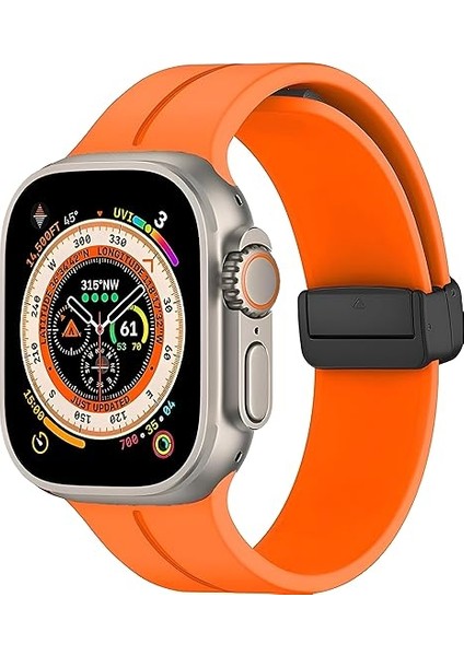 Uruchı Apple Watch Manyetik Silikon Kordon, 42MM, 44MM, 45MM Uyumlu, Watch Series 9 8 7 6 5 4 3 2 1 Se Için Unisex Spor Kayış, Yumuşak, Dayanıklı, Şık ve Su Geçirmez, Rahat ve Esnek Tasarım, Turuncu