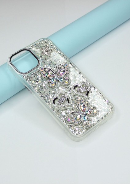 Iphone 13 Kılıf Kelebek Desenli Parlak Simli Kapak fiyatları