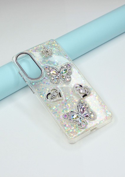 Samsung Galaxy S25 Edge Kılıf Kelebek Desenli Parlak Simli Kapak fiyatları