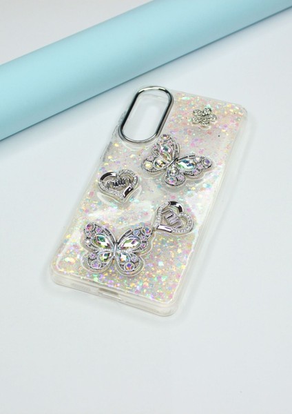 Samsung Galaxy S25 Edge Kılıf Kelebek Desenli Parlak Simli Kapak modelleri