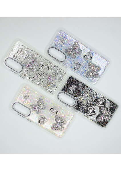 Samsung Galaxy S25 Edge Kılıf Kelebek Desenli Parlak Simli Kapak