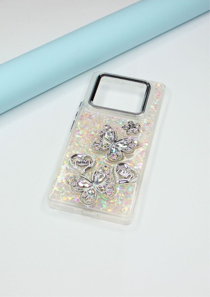 Infinix Note 40 Pro Kılıf Kelebek Desenli Parlak Simli Kapak indirimleri