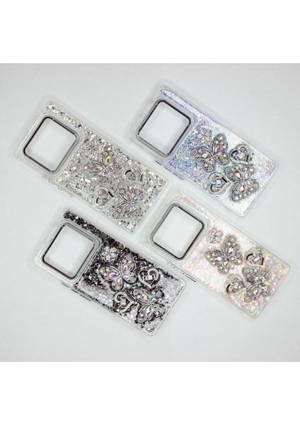 Infinix Note 40 Pro Kılıf Kelebek Desenli Parlak Simli Kapak