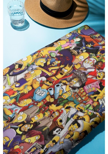 Dijital Baskı Plaj Deniz Havlusu Simpsons Desenli Peştamal HVL0023 fiyatları