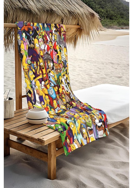 Dijital Baskı Plaj Deniz Havlusu Simpsons Desenli Peştamal HVL0023 modelleri