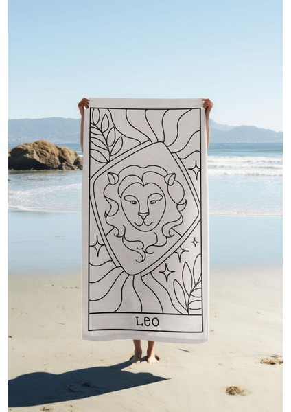 Dijital Baskı Plaj Deniz Havlusu Aslan Burcu Desenli Peştamal HVL0048