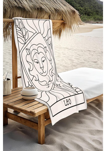 Dijital Baskı Plaj Deniz Havlusu Aslan Burcu Desenli Peştamal HVL0048 modelleri