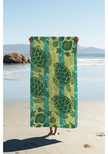 Dijital Baskı Plaj Deniz Havlusu Kaplumbağa Desenli Peştamal HVL0114