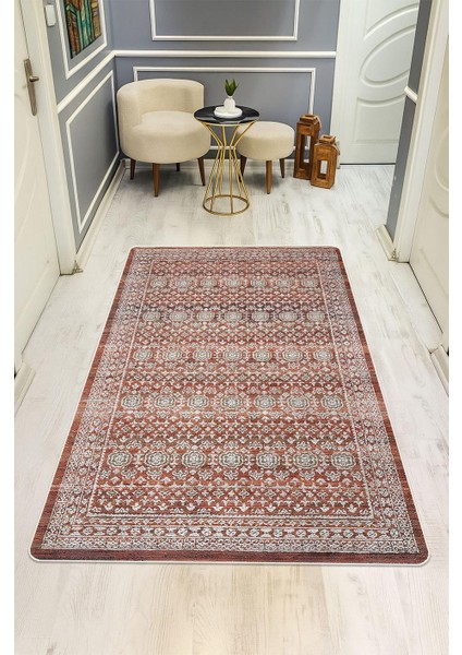 Parlak Kadife Kumaş Vıntage Dijital Baskı Dot Kaymaz Tabanlı Halı H1067