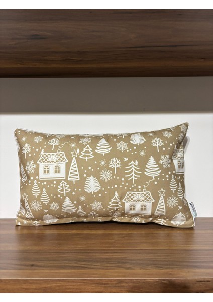 H1257 Bej Mini Evler Ağaçlar Kırlent Runner 3lü Kombin Set fırsatları